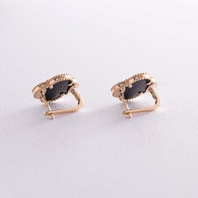 Золоті сережки "Конюшина" з оніксом с08105 №4