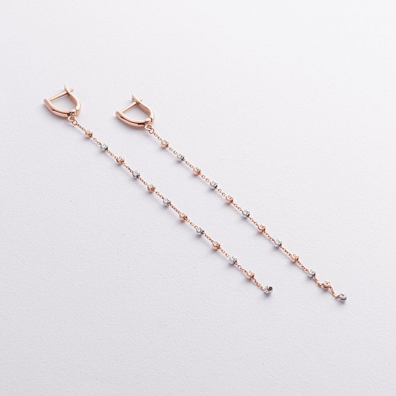 Серьги "Шарики на цепочке" (красное, белое золото) с09371 №2