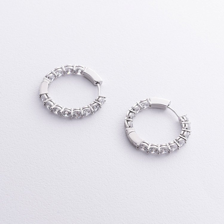 Серебряные серьги - кольца с фианитами 123427 от ювелирного магазина Оникс - 3