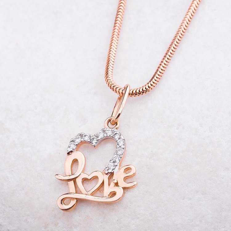 Золотая подвеска "Сердце - Love" с фианитами п01454 от ювелирного магазина Оникс