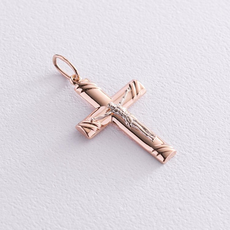 Золотой крестик "Распятие. Спаси и Сохрани" п03589 от ювелирного магазина Оникс