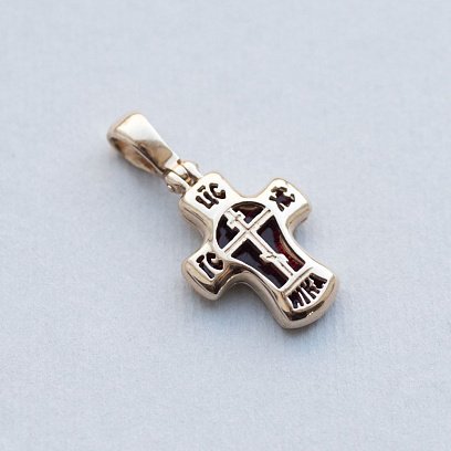 Золотой православный крестик с эмалью п03076 №5