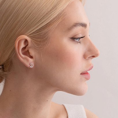 Золоті сережки - пусети "Місяць" з діамантами 36401121 №4