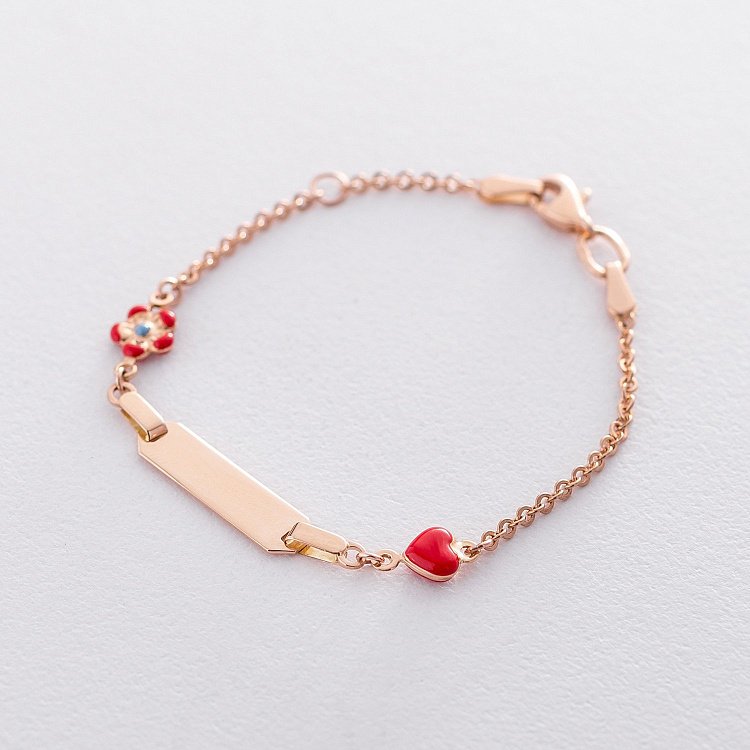 Золотой детский браслет "Цветочек и Сердечко" с эмалью б03130 от ювелирного магазина Оникс