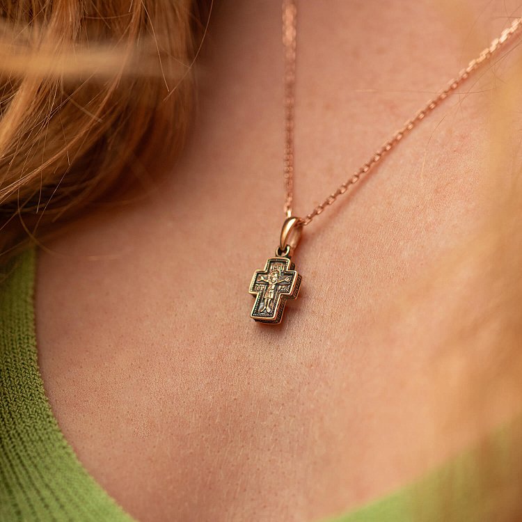 Золотий хрестик "Розп'яття Христове. Казанська ікона Божої матері" п02663 від ювелірного магазину Онікс - 3