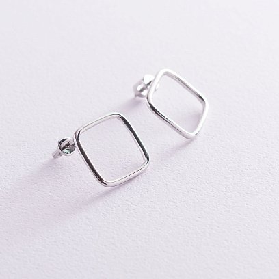 Серьги - пусеты "Ромбы" в белом золоте с06981 №2