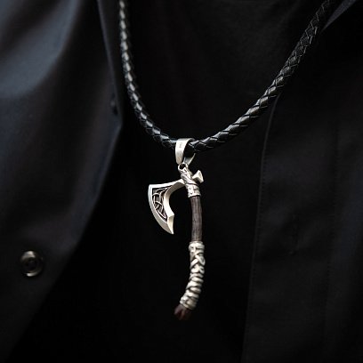 Срібний кулон "Секіра Перуна" з ебеном 1124 №14