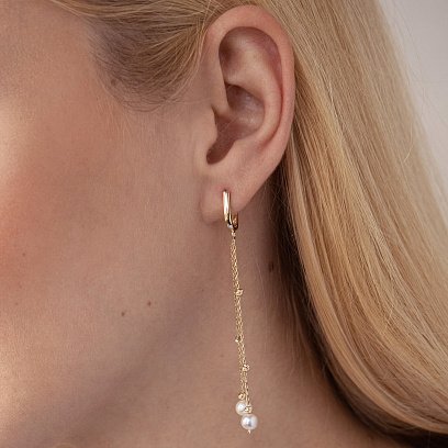 Золотые серьги с жемчугом на цепочке с07802 №6