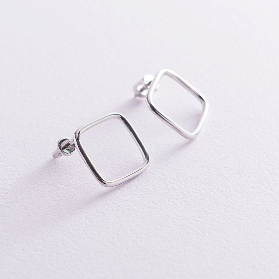 Серьги - пусеты "Ромбы" в белом золоте с06981 №2
