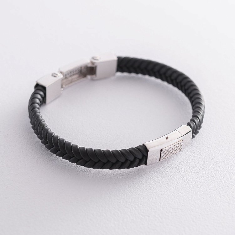 Каучуковий браслет з білого золота з фіанітами б03995 від ювелірного магазину Онікс - 2