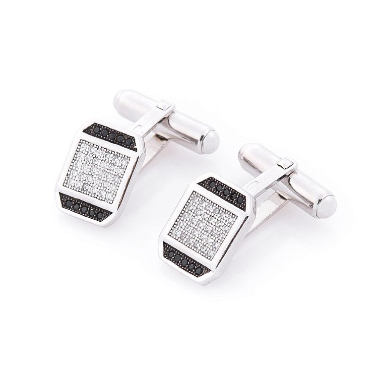 Серебряные запонки с фианитами 25071 от ювелирного магазина Оникс