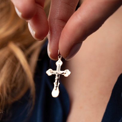 Золотий хрестик "Розп'яття. Спаси та Збережи" п03705 №2