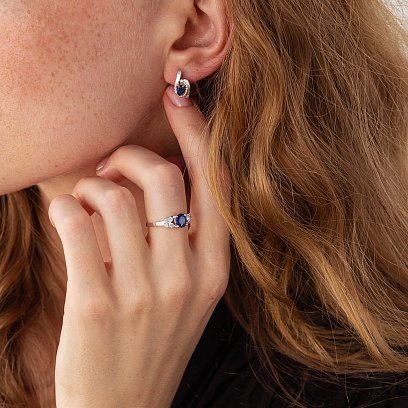 Золотое кольцо с сапфиром и бриллиантами кб02896 №3