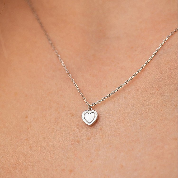 Колье "Сердечко" с перламутром (белое золото) кол02555 от ювелирного магазина Оникс - 3