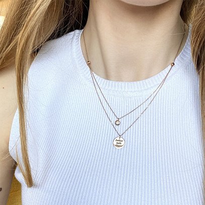 Подвійне золоте кольє з монеткою і фіанітом (можливе гравіювання) кол01573 №7