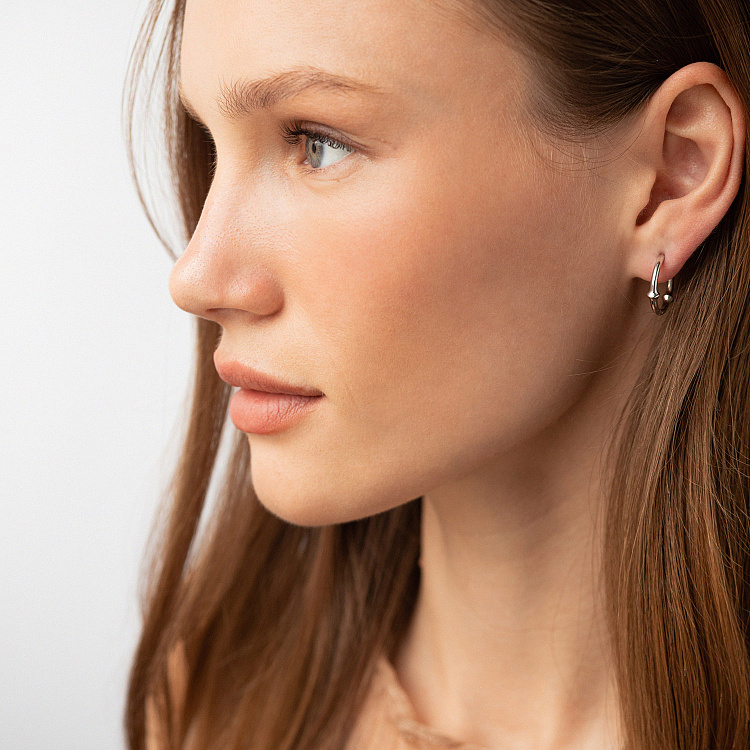 Серьги - кольца "Bamboo" в белом золоте с09110 от ювелирного магазина Оникс - 5