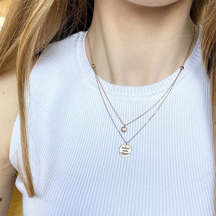 Подвійне золоте кольє з монеткою і фіанітом (можливе гравіювання) кол01573 від ювелірного магазину Онікс - 10