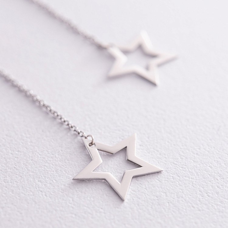 Серебряные серьги "Звездочки на цепочке" 902-01376 от ювелирного магазина Оникс - 2