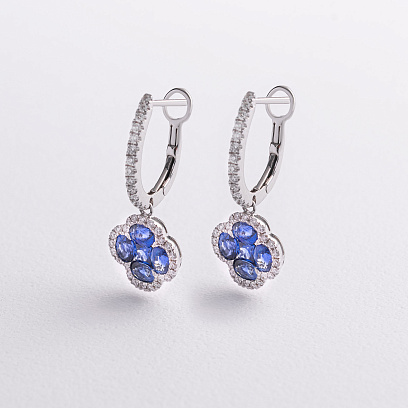 Золоті сережки "Конюшина" (діаманти, сапфіри) сб0553mi