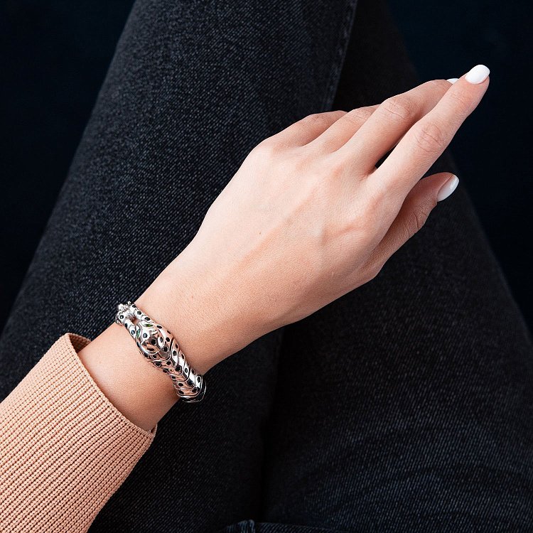 Золотий браслет "Пантера" (емаль, фіаніт) б03749 від ювелірного магазину Онікс - 1