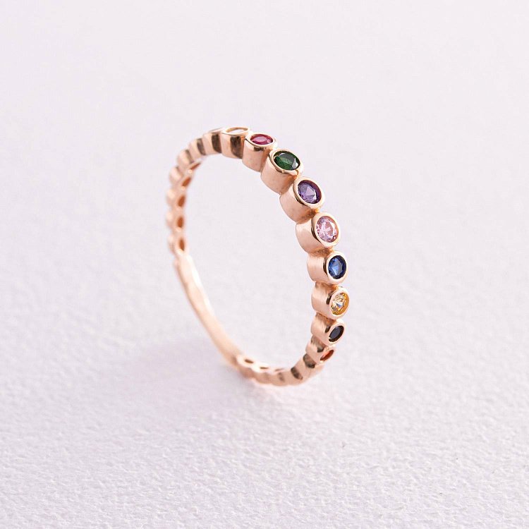 Каблучка з різнокольоровими фіанітами (червоне золото) к07133 від ювелірного магазину Онікс