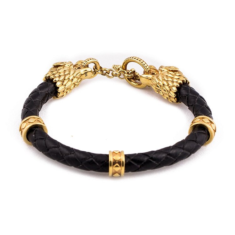 Шкіряний браслет Wolf з срібними вставками (позолочений) t21-1 від ювелірного магазину Онікс - 2