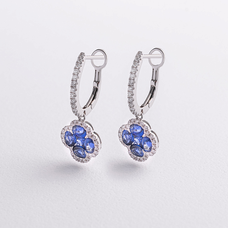 Золоті сережки "Конюшина" (діаманти, сапфіри) сб0553mi від ювелірного магазину Онікс