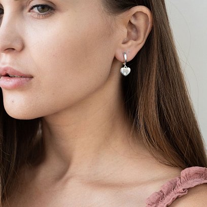 Серьги "Сердечки" с фианитами (серебро) 122813 №5