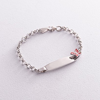 Срібний дитячий браслет "Метелик" з емаллю (можливе гравіювання) 141633