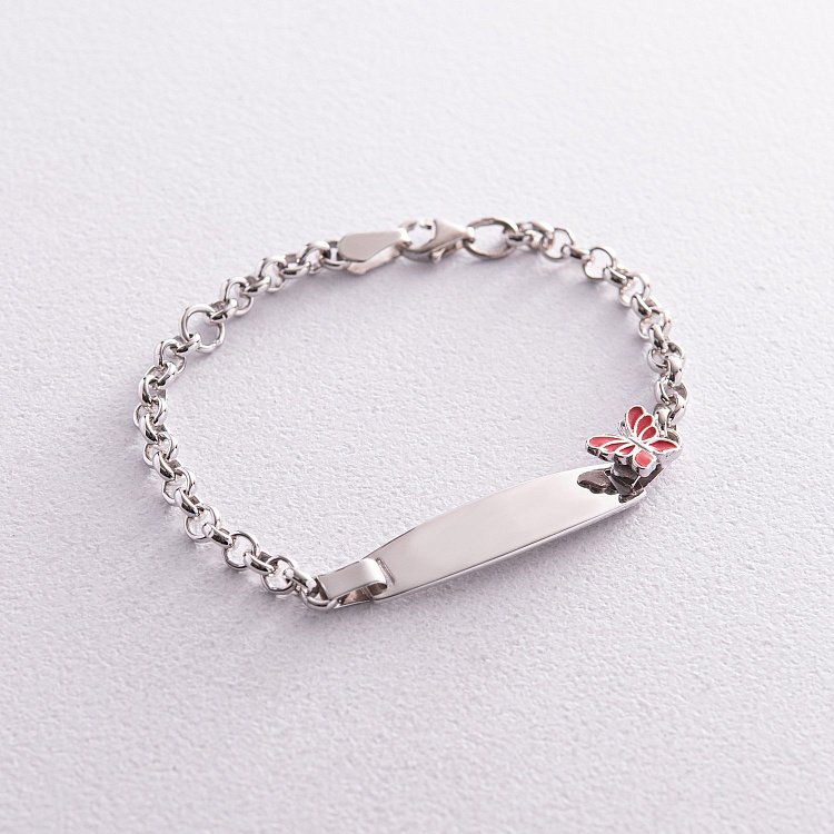 Срібний дитячий браслет "Метелик" з емаллю (можливе гравіювання) 141633 від ювелірного магазину Онікс