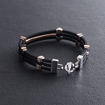 Каучуковый браслет с золотыми вставками (фианиты) 1091б №3