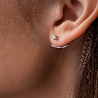 Серебряные серьги - джекеты с фианитами 902-00986 №5