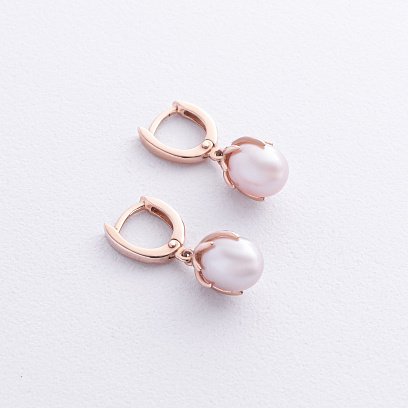 Золоті сережки (культ. прісн. перли) с05190 №5