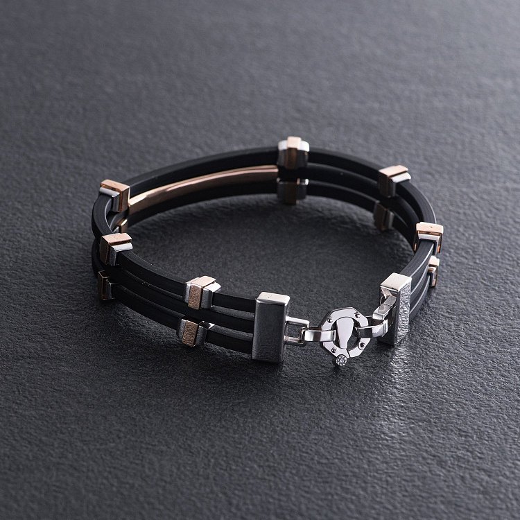 Каучуковый браслет с золотыми вставками (фианиты) 1091б от ювелирного магазина Оникс - 2