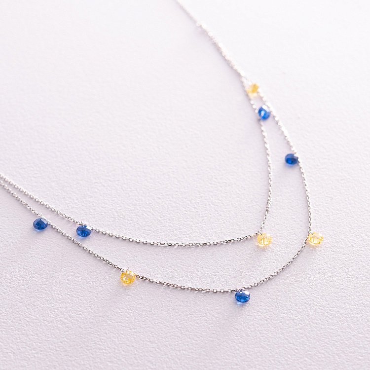 Двойное золотое колье "Украинка" (синие и желтые фианиты) кол02338 от ювелирного магазина Оникс