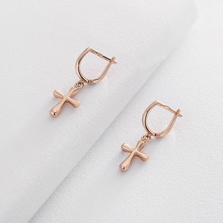 Золоті сережки з хрестиками с05401 від ювелірного магазину Онікс