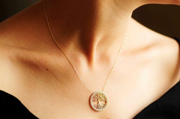 Золоте кольє "Древо життя" з фіанітами кол00586 від ювелірного магазину Онікс - 4