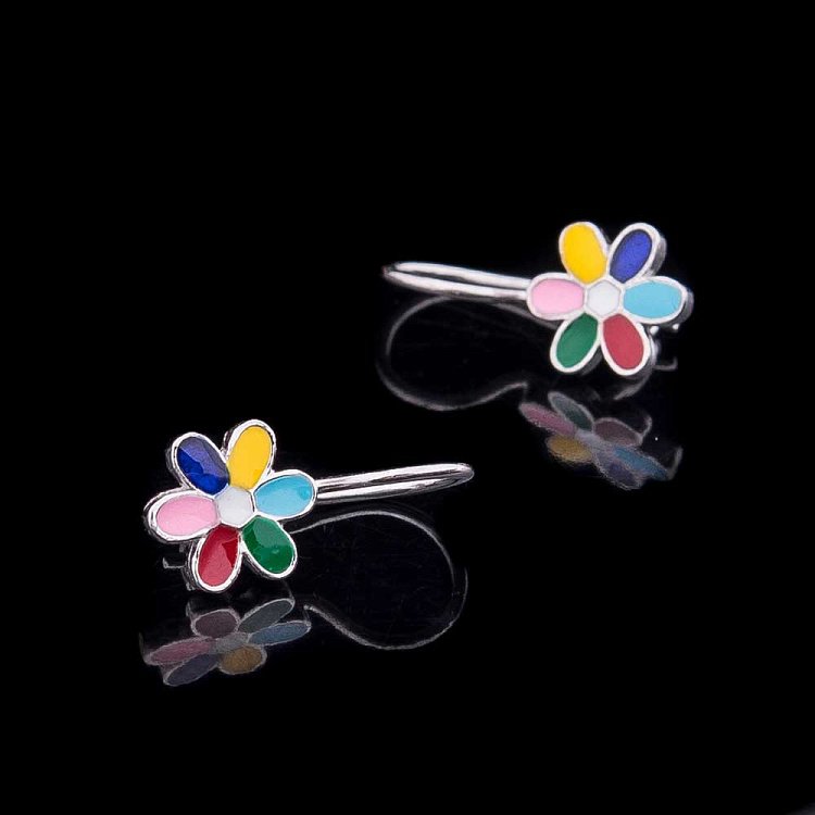 Сережки дитячі "Квіточки" (емаль) 121773 від ювелірного магазину Онікс