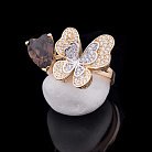 Золотое кольцо "Бабочка" с дымч. кварцем и фианитами к04327 от ювелирного магазина Оникс - 4