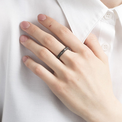 Золотий перстень з чорними діамантами кб0245sth №5