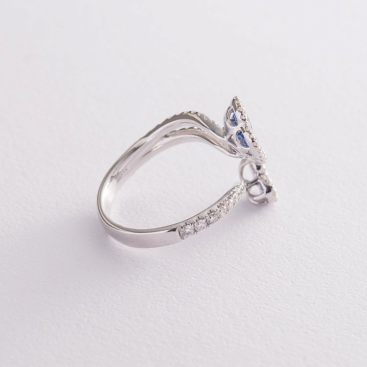 Золота каблучка Конюшина з діамантами і сапфірами R01565mi від ювелірного магазину Онікс - 2