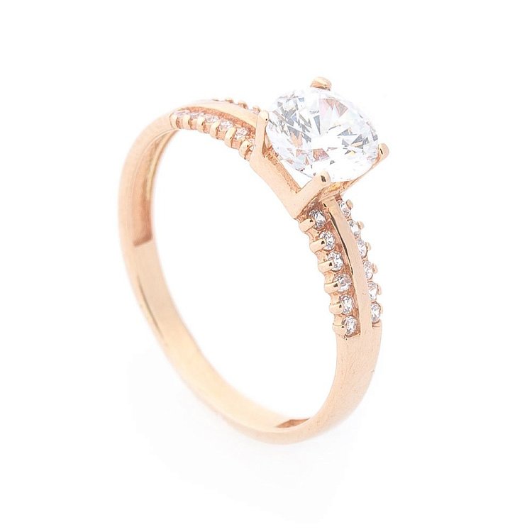 Помолвочное золотое кольцо с фианитами к03015 от ювелирного магазина Оникс