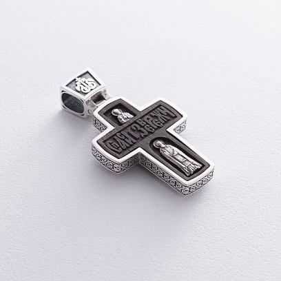 Срібний хрест "Розп'яття. Спаси і Збережи" з ебеновим деревом mini 1053 №8