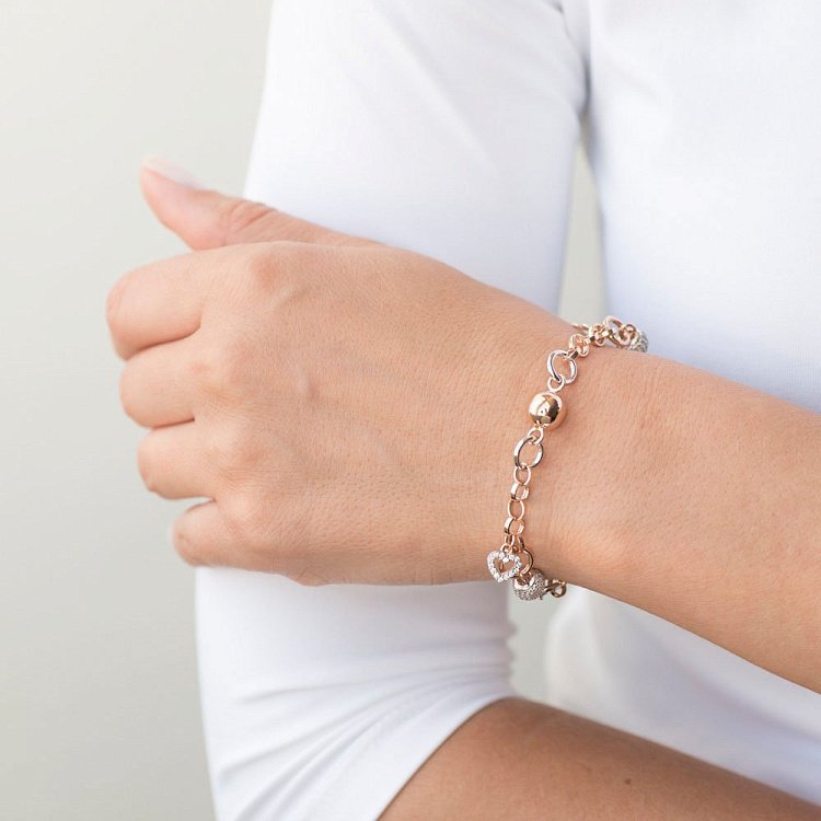 Золотий браслет "Сердечко і ключик" (фіаніти) б03425 від ювелірного магазину Онікс - 4