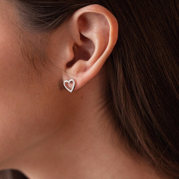 Серьги - пусеты "Сердечки" в белом золоте с08170 от ювелирного магазина Оникс - 5