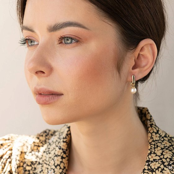 Золоті сережки з перлами с06940 №2
