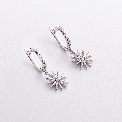 Золотые серьги "Полярная звезда" с фианитами с09530