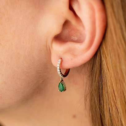 Золотые серьги - кольца "Капельки" (изумруды, бриллианты) сб0515sm №4