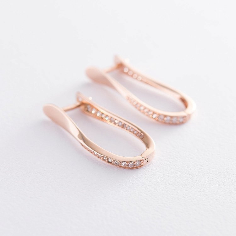 Золотые серьги с фианитами с06717 от ювелирного магазина Оникс - 2