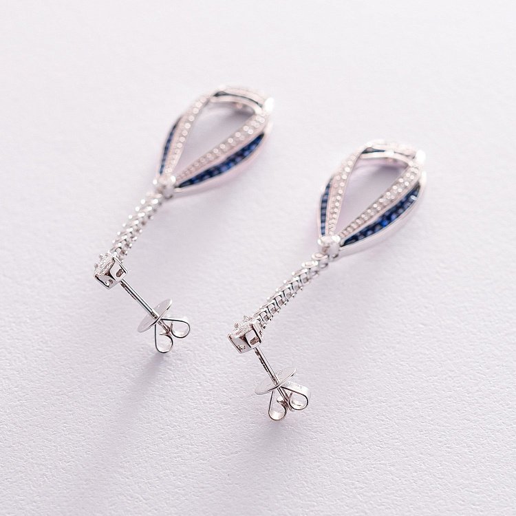 Золоті сережки-пусети з сапфірами і діамантами сб0281di від ювелірного магазину Онікс - 2